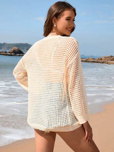 Openwork Dropped Shoulder Long Sleeve Cover-Up for a perfect OOTD – dress to impress outfits from Amexza