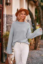 Mock Neck Drop Shoulder Sweater Cloudy Blue for a perfect OOTD – dress to impress outfits from Amexza