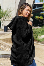 Double Take Full Size Hooded Teddy Bear Jacket with Thumbholes - Amexza