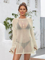 Slit Boat Neck Dropped Shoulder Cover-Up Tan One Size for a perfect OOTD – dress to impress outfits from Amexza