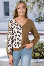 Leopard V-Neck Waffle-Knit Top - Amexza