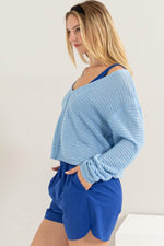 HYFVE V-Neck Stripe Texture Long Sleeve Top - Amexza