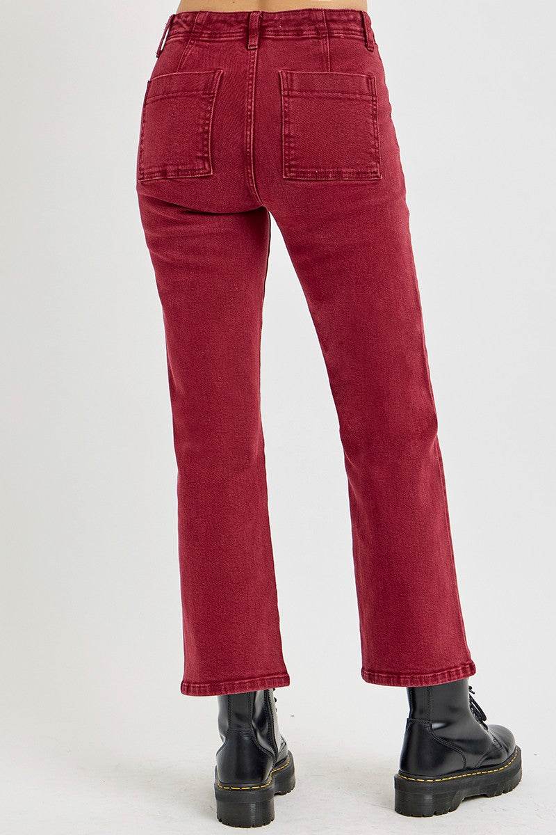 RISEN Full Size High Rise Straight Jeans with Patch Pockets - Amexza