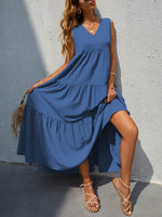 FAM-FAM Tiered V-Neck Sleeveless Dress - Amexza