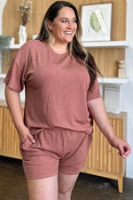 Double Take Full Size Round Neck Short Sleeve T-Shirt and Shorts Set for a perfect OOTD – dress to impress outfits from Amexza