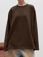 Round Neck Dropped Shoulder Long Sleeve T-Shirt - Amexza