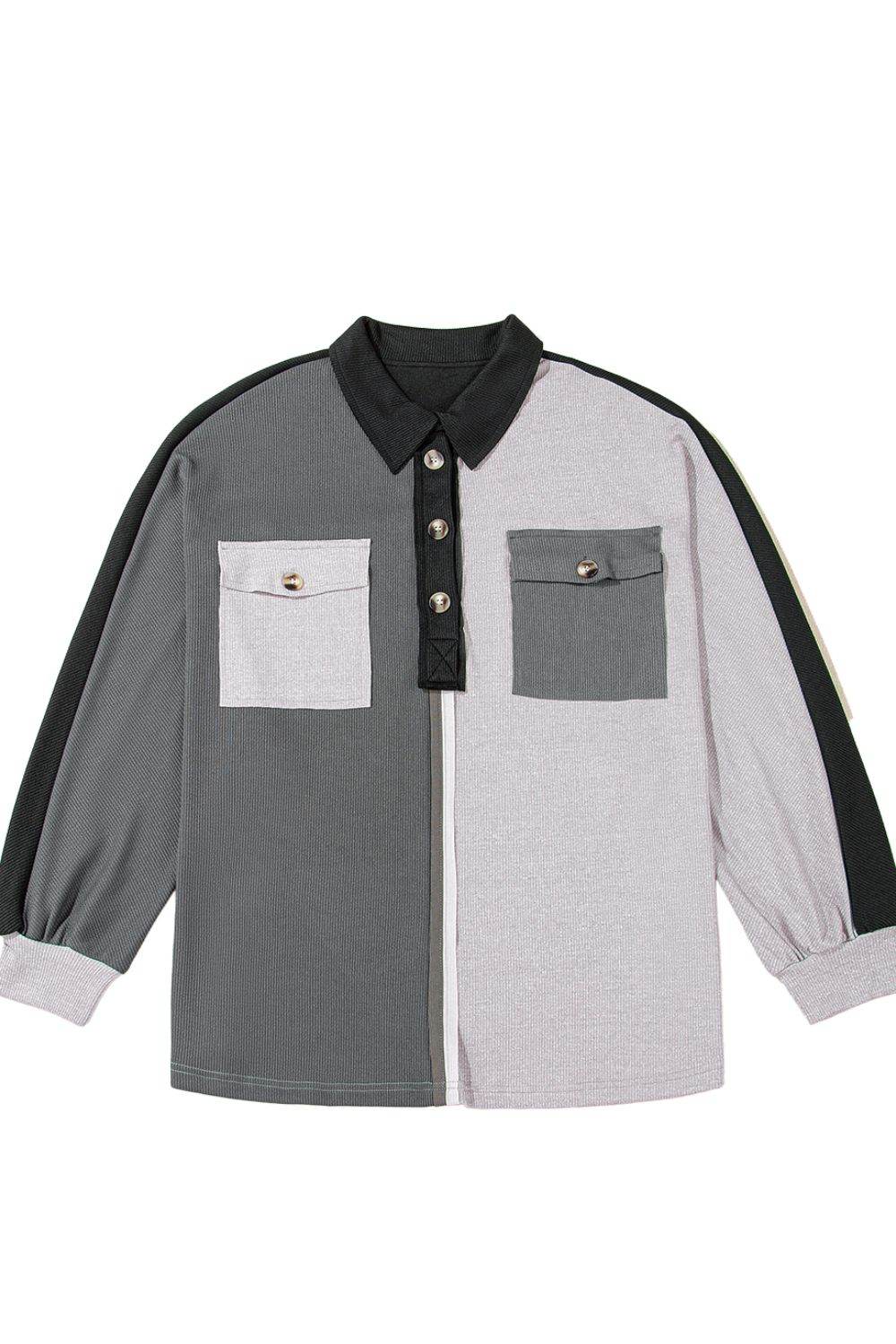 Color Block Collared Neck Long Sleeve Sweatshirt for a perfect OOTD – dress to impress outfits from Amexza