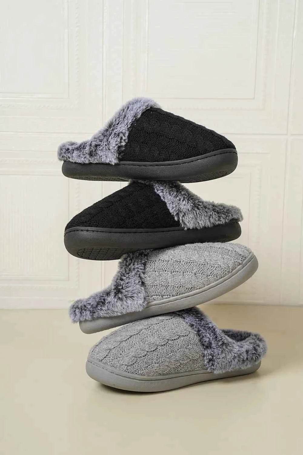 Cable-Knit Fluff Round Toe Slippers for a perfect OOTD – dress to impress outfits from Amexza