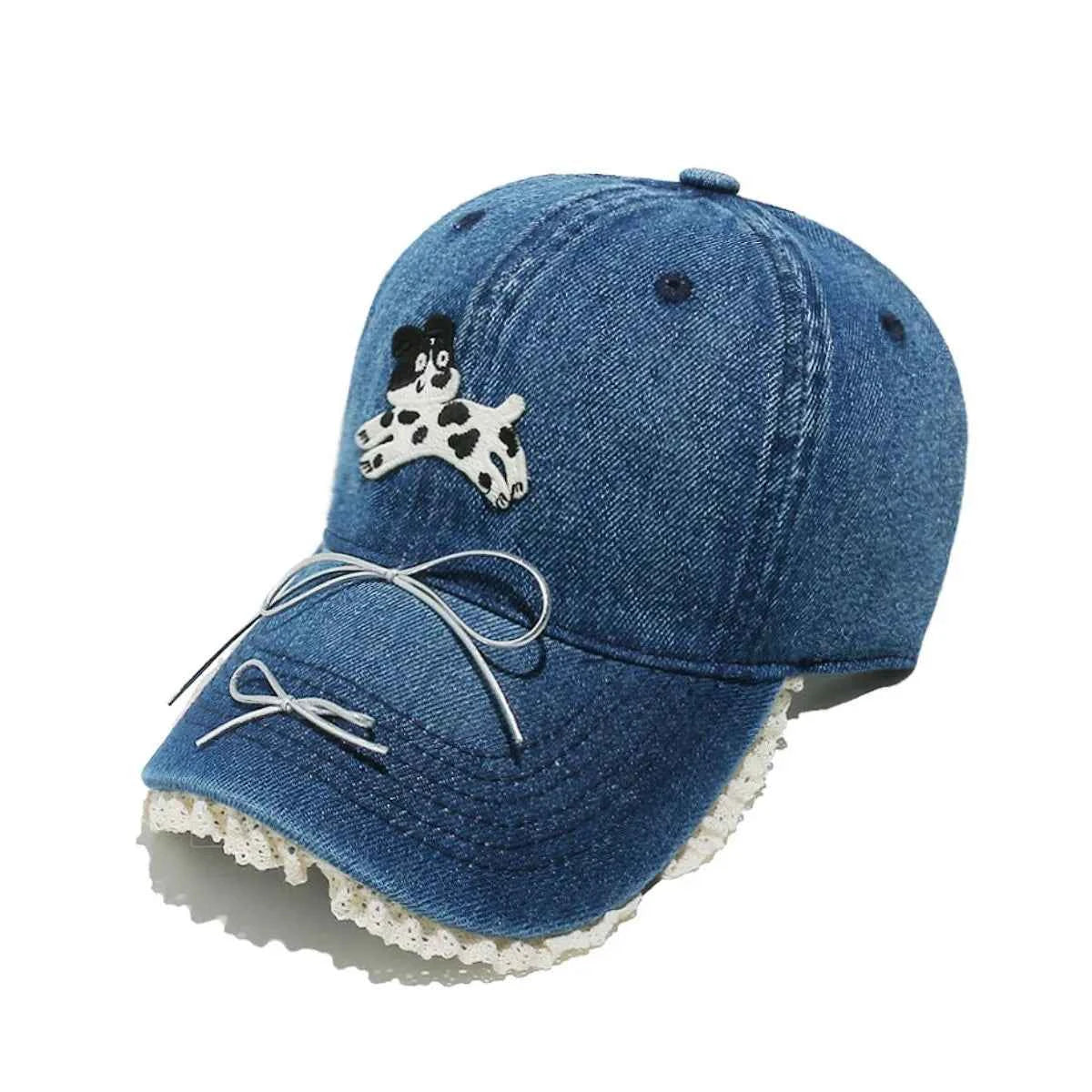 Dog Bow Adjustable Baseball Cap Indigo One Size for a perfect OOTD – dress to impress outfits from Amexza