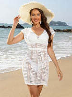 Openwork V-Neck Cap Sleeve Cover-Up White for a perfect OOTD – dress to impress outfits from Amexza