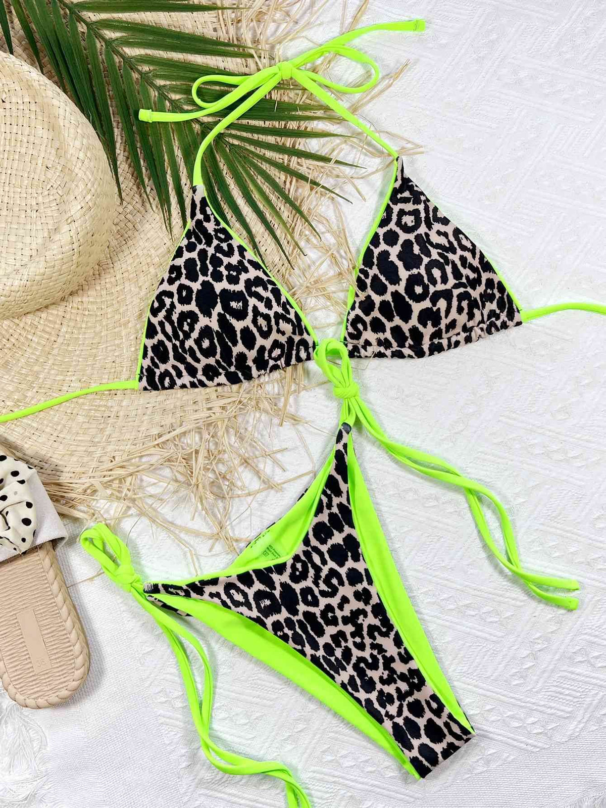 Leopard Print Halter Neck Tie Side Bikini Set for a perfect OOTD – dress to impress outfits from Amexza