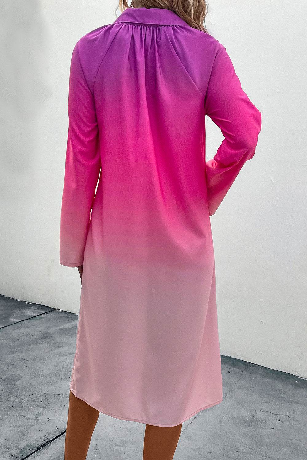 Perfee Gradient Long Sleeve Shirt Dress - Amexza