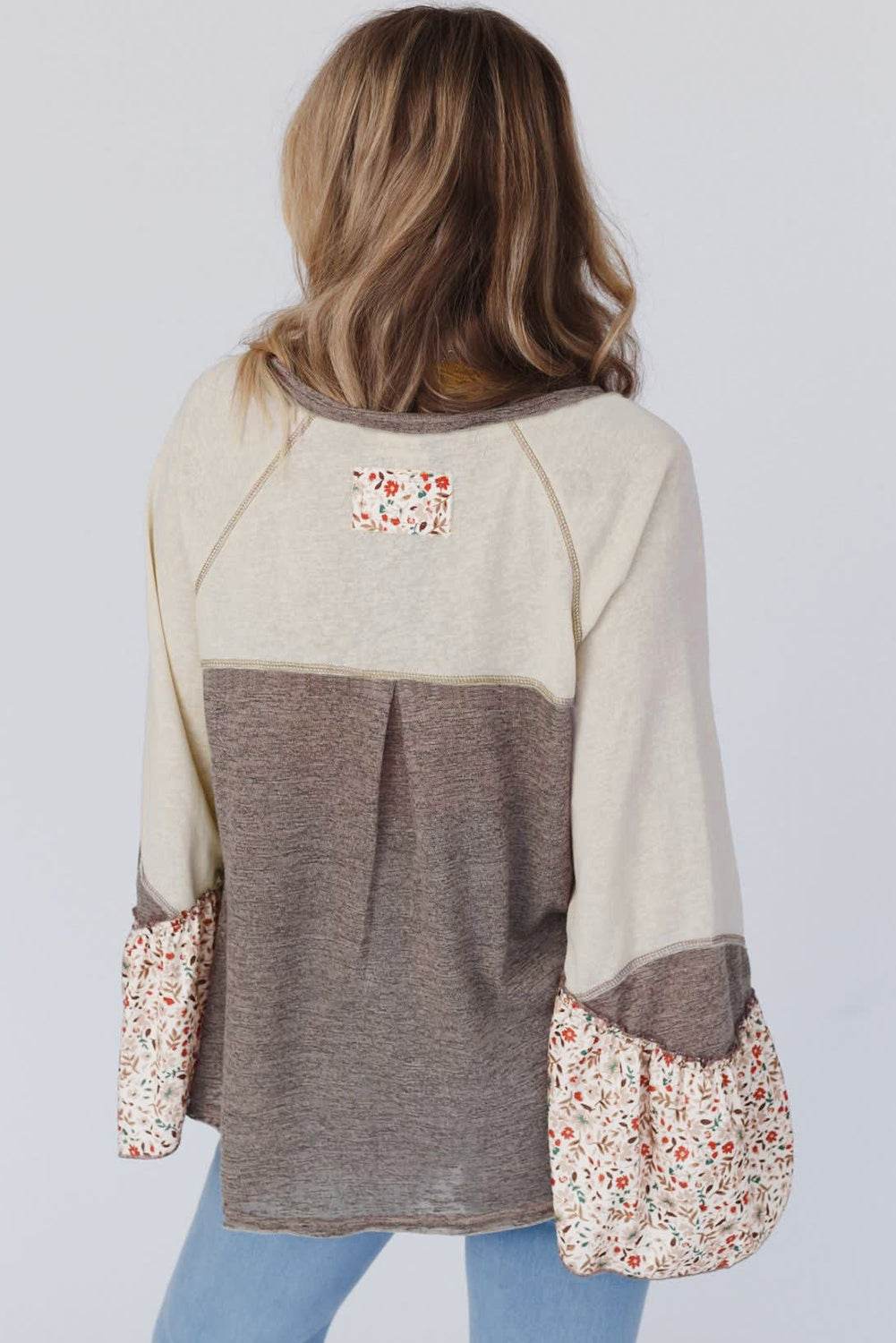 Floral Half Button Long Sleeve T-Shirt - Amexza