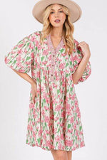 SAGE + FIG Floral Half Button Notched Puff Sleeve Dress for a perfect OOTD – dress to impress outfits from Amexza