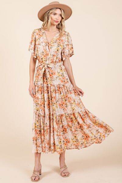 Mittoshop Floral Tie Waist Flutter Sleeve Tiered Dress for a perfect OOTD – dress to impress outfits from Amexza