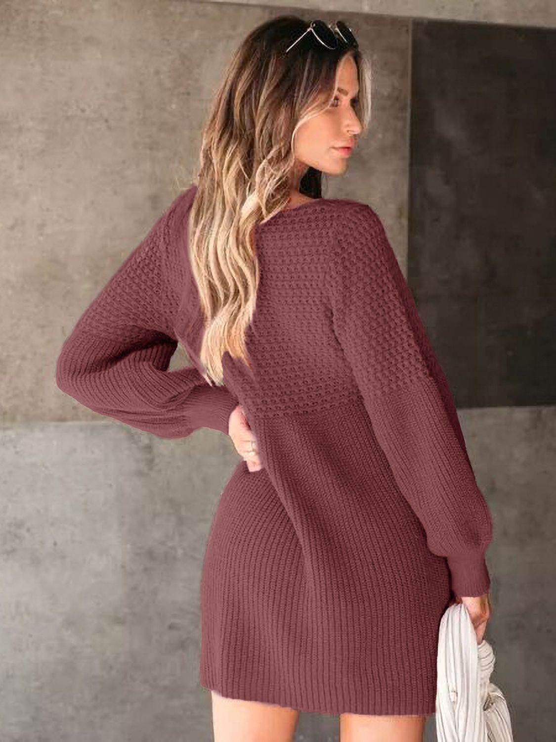 Perfee V-Neck Long Sleeve Sweater Dress for a perfect OOTD – dress to impress outfits from Amexza