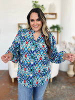 Double Take Full Size Printed Balloon Sleeve Blouse - Amexza