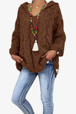 Cable-Knit Hooded Sweater Brown for a perfect OOTD – dress to impress outfits from Amexza