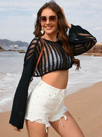 Openwork Boat Neck Long Sleeve Cover-Up for a perfect OOTD – dress to impress outfits from Amexza