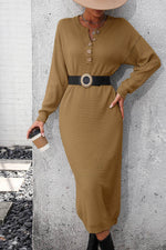 Decorative Button Notched Dropped Shoulder Sweater Dress for a perfect OOTD – dress to impress outfits from Amexza