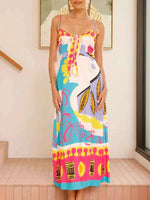 Tied Front Printed Slit Maxi Cami Dress