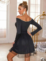 Pearl Trim Mesh Hem Off Shoulder Dress for a perfect OOTD – dress to impress outfits from Amexza