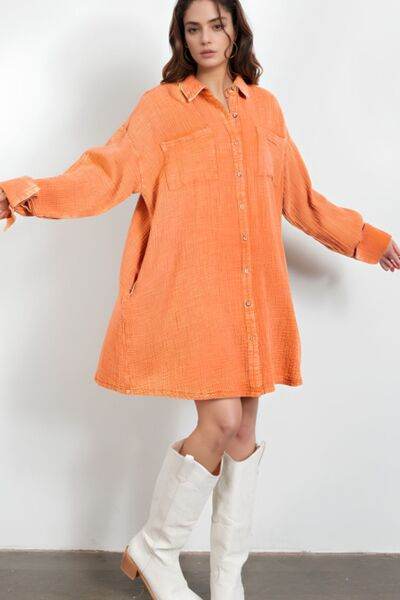 Pocketed Button Up Long Sleeve Shirt Dress for a perfect OOTD – dress to impress outfits from Amexza