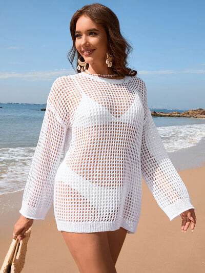 Openwork Dropped Shoulder Long Sleeve Cover-Up for a perfect OOTD – dress to impress outfits from Amexza