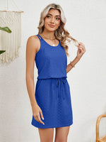 Eyelet Scoop Neck Sleeveless Dress - Amexza