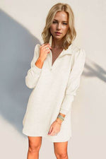 Double Take Textured Quarter Zip Long Sleeve Dress Cream for a perfect OOTD – dress to impress outfits from Amexza