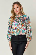 Double Take Full Size Printed Button Up Long Sleeve Shirt - Amexza