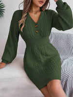 Buttoned Cable-Knit V-Neck Sweater Dress for a perfect OOTD – dress to impress outfits from Amexza