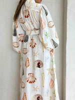 Printed Balloon Sleeve Maxi Shirt Dress