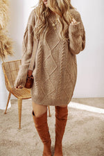 Cable-Knit Round Neck Sweater Dress Tan for a perfect OOTD – dress to impress outfits from Amexza