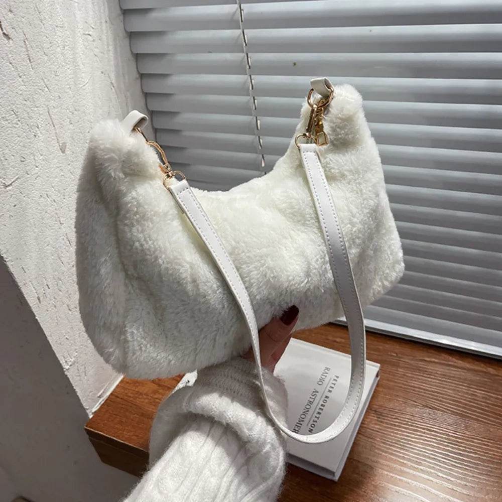 Faux Fur Removable Strap Shoulder Bag Ivory One Size for a perfect OOTD – dress to impress outfits from Amexza