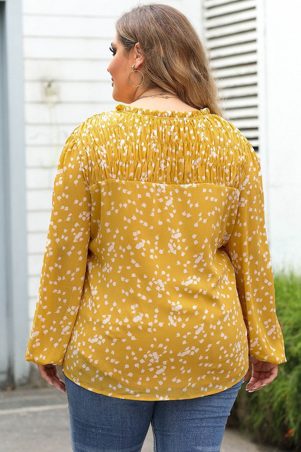 Plus Size Notched Neck Smocked Blouse for a perfect OOTD – dress to impress outfits from Amexza