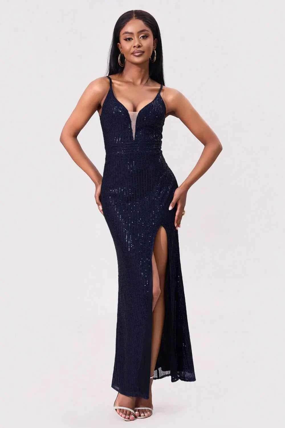 Split Sequin Backless Maxi Cami Dress for a perfect OOTD – dress to impress outfits from Amexza