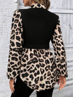 Leopard Collared Neck Balloon Sleeve Blouse - Amexza