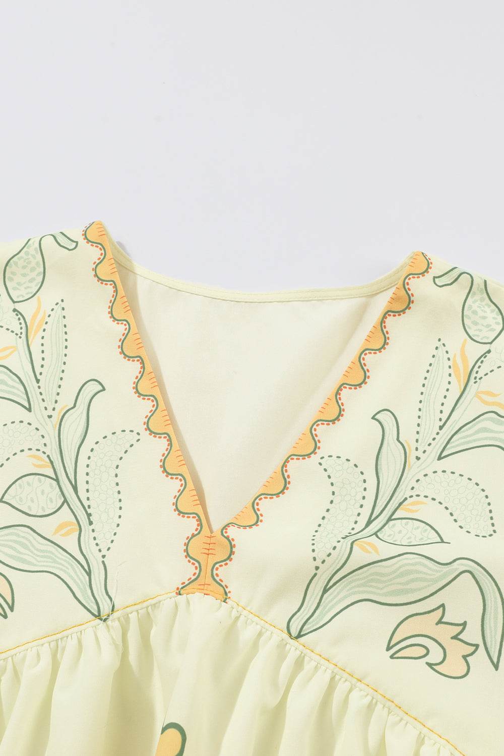 Printed V-Neck Kimono Sleeve Dress - Amexza