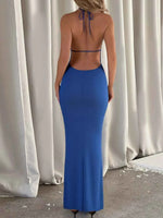 Backless Lace Up Back Sleeveless Maxi Dress