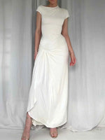 Ruched Slit Cap Sleeve Maxi Dress