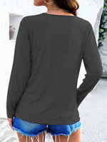 Crisscross V-Neck Long Sleeve T-Shirt - Amexza