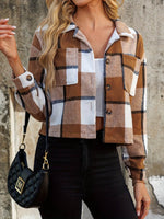 Plaid Collared Neck Cropped Jacket - Amexza