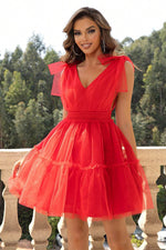 V-Neck Shoulder Detail Mesh Dress Red for a perfect OOTD – dress to impress outfits from Amexza