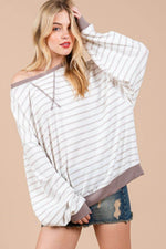 Ces Femme Striped Round Neck Drop Shoulder Sweatshirt for a perfect OOTD – dress to impress outfits from Amexza