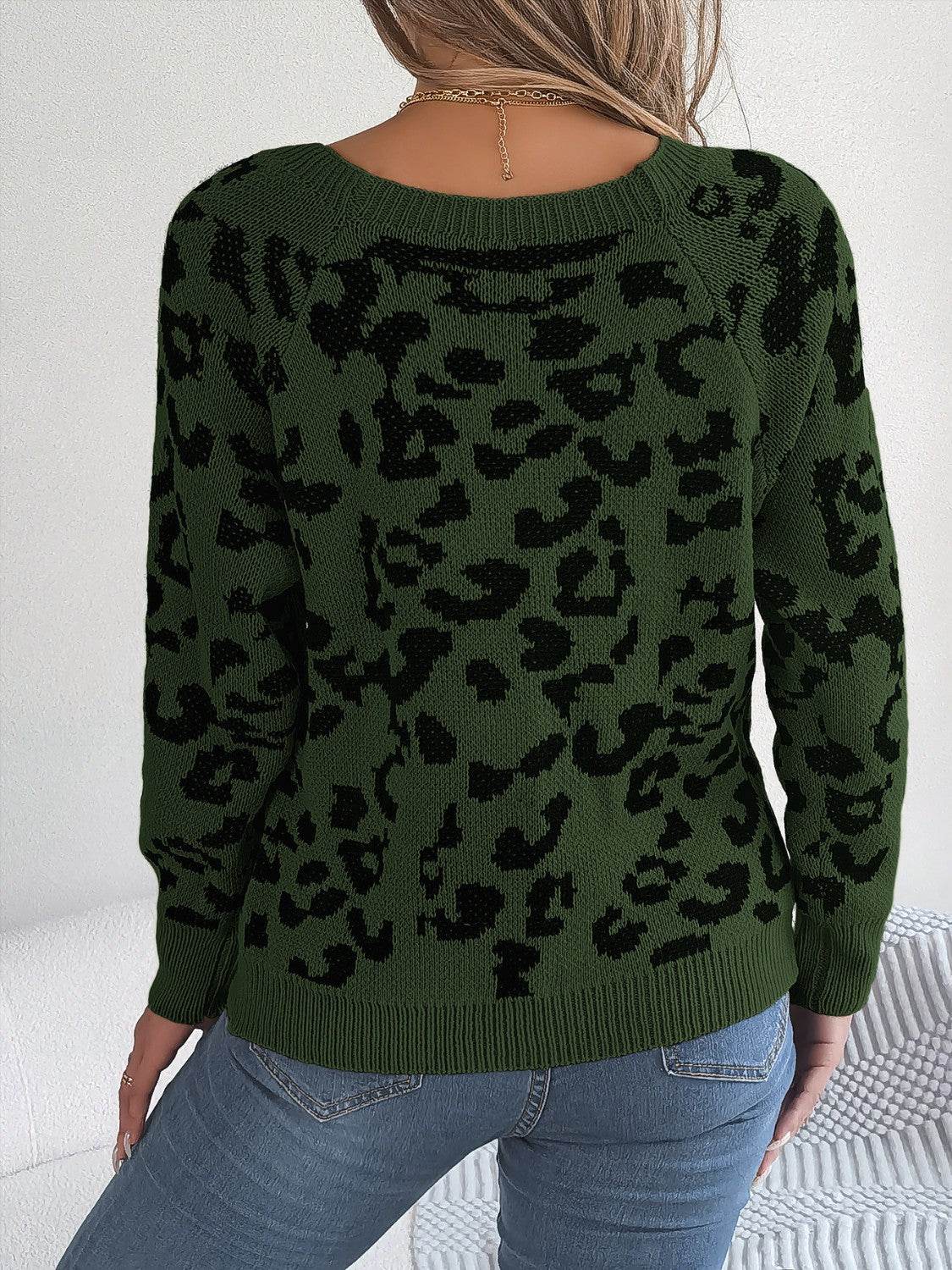 Leopard Buttoned Square Neck Sweater for a perfect OOTD – dress to impress outfits from Amexza