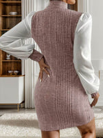 Ribbed Contrast Long Sleeve Sweater Dress for a perfect OOTD – dress to impress outfits from Amexza