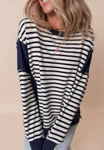 Exposed Seam Striped Long Sleeve Sweatshirt for a perfect OOTD – dress to impress outfits from Amexza