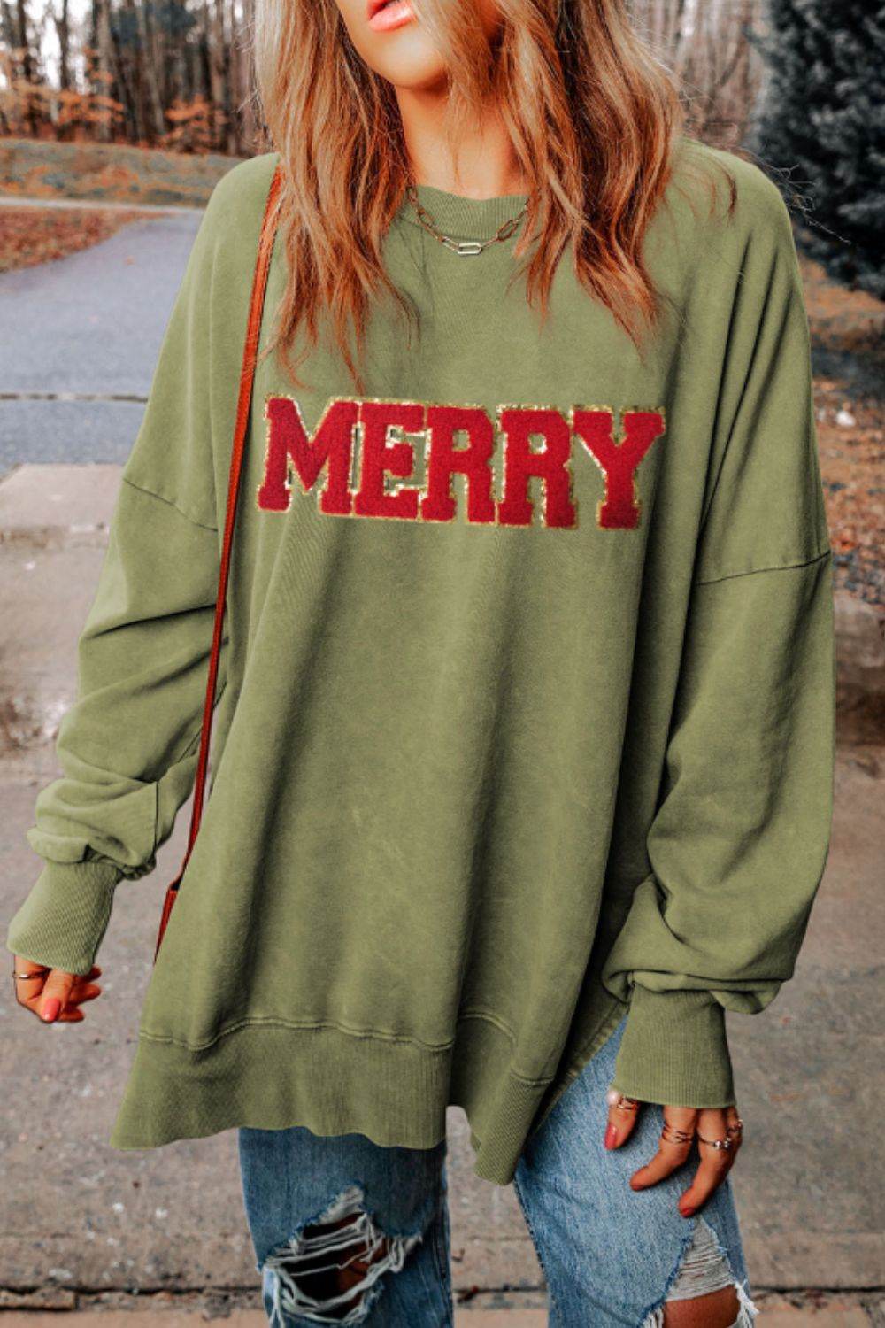MERRY Side Slit Long Sleeve Sweatshirt for a perfect OOTD – dress to impress outfits from Amexza