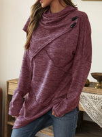 Asymmetrical Hem Cowl Neck Long Sleeve T-Shirt - Amexza